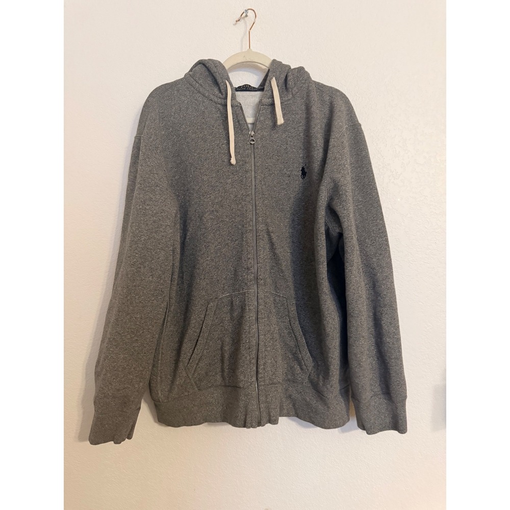 Polo Ralph Lauren Mens XXL Heather Grey Full Zip Fleece Hoodie Waffle Knit Hood